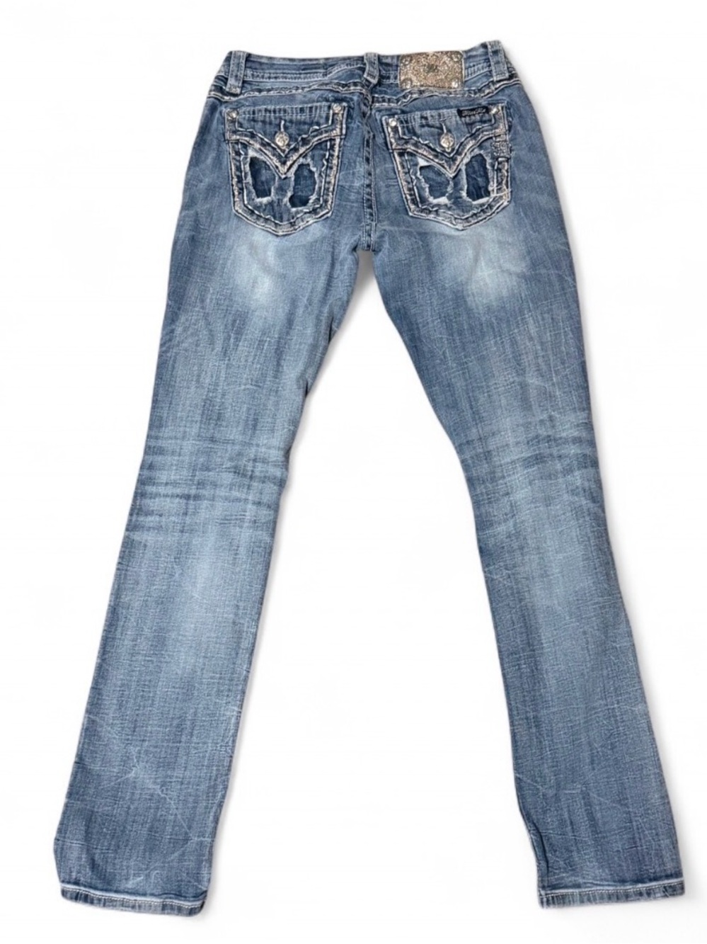 Vintage Y2K Miss Me Mid Rise Straight Distressed Cross Pocket Jeans
